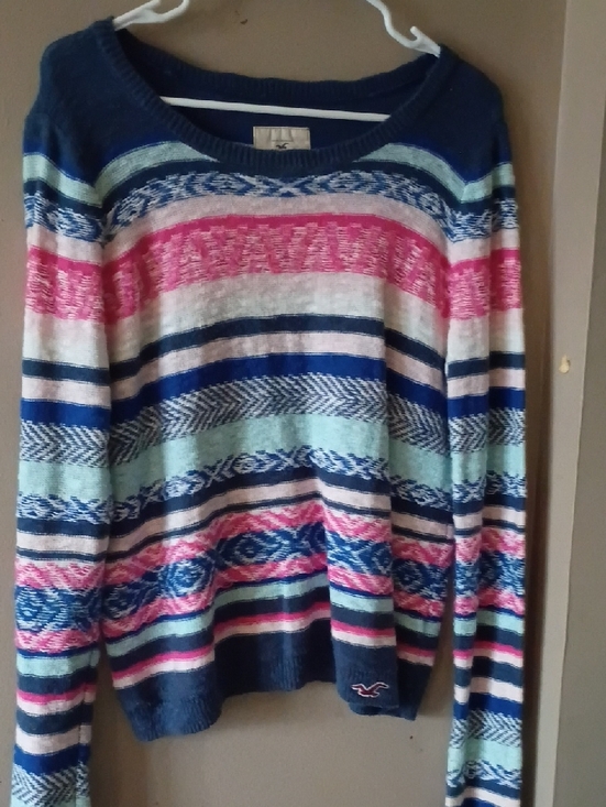 Hollister Sweaters - Hollister Striped Crewneck Sweater in Navy, Pink & Mint
